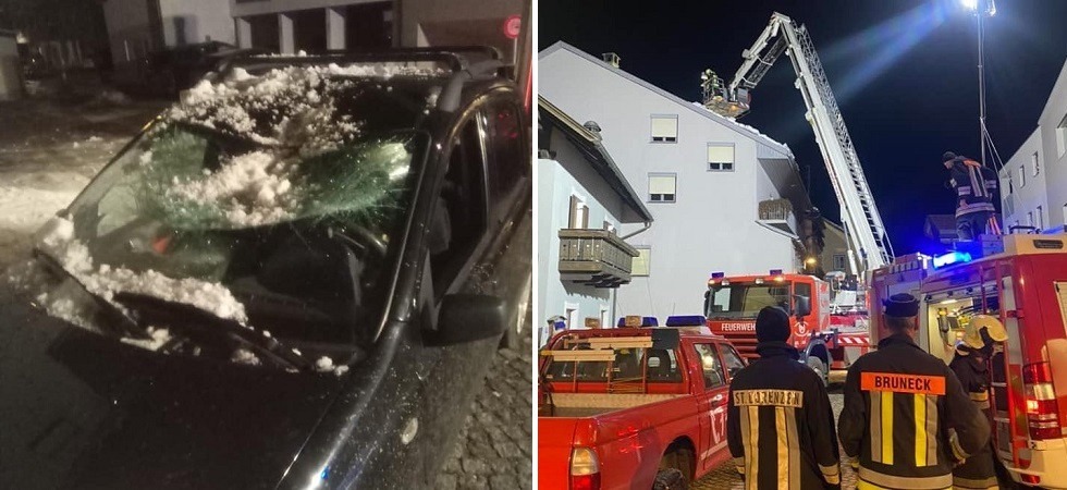 La neve si stacca dal tetto e sfonda il parabrezza dell’auto in sosta